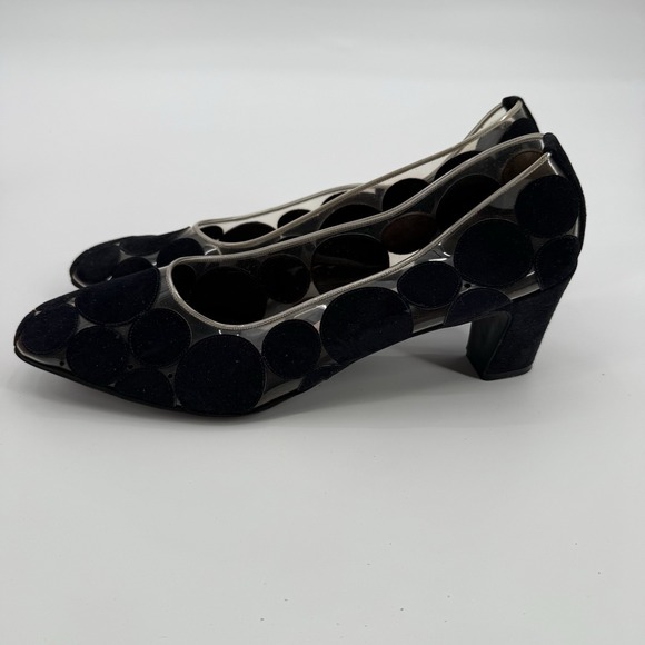 Herbert Levine Vintage 1960's Black Clear Balloon Pumps Women's Size 9.5 AA Rare - Picture 2 of 10